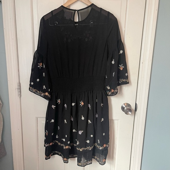 Anthropologie Maeve Anfisa Peasant Dress 4 Black Embroidered Smocked Sheer Boho - Picture 11 of 12